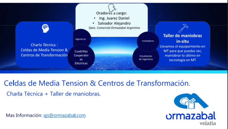 CHARLA TÉCNICA: Celdas de media tensión y Centros de transformación- Ormazabal- Lunes 6 de Octubre a las 18 hs- Salón Sede Central