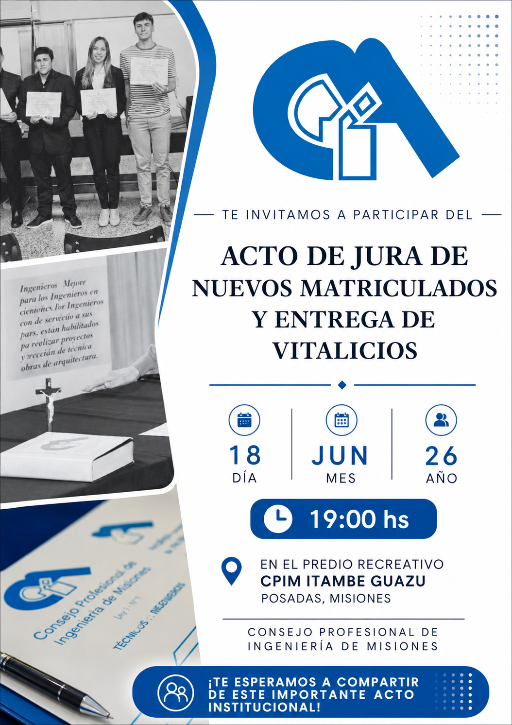 ACTO DE JURA DE NUEVOS MATRICULADOS Y ENTREGA DE DISTINCIONES A MATRICULADOS VITALICIOS
